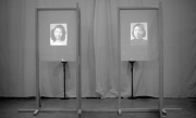 <p>Cai Dongdong,&nbsp;<em>Two Doors,</em> 2018, projector, wooden door, cloth curtain, 320 x 280 x 200 cm, edition of 3</p>
