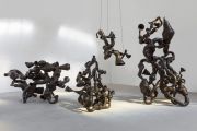 <p>Hu Qingyan, <em>Go in One Ear and out The Other</em>,&nbsp;2016-2017, carbon steel, air, 4 pcs, sizes from 210 x 180 x 176 cm to 166 x 485 x 188 cm</p>
