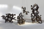 <p>Hu Qingyan, <em>Go in One Ear and out The Other</em>,&nbsp;2016-2017, carbon steel, air, 4 pcs, sizes from 210 x 180 x 176 cm to 166 x 485 x 188 cm</p>
