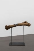 <p>Cao Yu, <em>Nothing Can Ensure that We Will Meet Again</em>, Ice Age - 2014, umbilical cord of the artist&rsquo;s son in 2014, Ice Age mammoth leg bone fossil, crystal resin<br />
bone: 128 x 37 x 27 cm; holder: 108 x 80 x 40 cm; overall: 120 x 128 x 40 cm</p>
