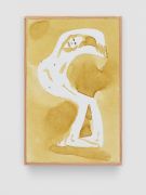 <p>Mirko Baselgia, <em>My body takes one step forwards and two steps backwards,</em> 2023, Buckthorn berry ink on paper mounted on wood, framed with larch wood, 15 x 10 x 2 cm</p>
