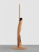 <p>Mirko Baselgia,&nbsp;<em>Transition,</em> 2025, Apple-wood trunk (charred, oiled) with apple-wood shingles; spruce trunk with Swiss stone pine shingles; spruce plywood base with apple-wood shingles, 305 x 110 x 110 cm</p>
