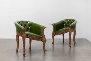 <p>Cao Yu,&nbsp;<em>Living, Nothing to Explain II&nbsp;-&nbsp;1</em>;&nbsp;<em>Living, Nothing to Explain II&nbsp;-&nbsp;2</em>, 2023, oak, leather, each 86 x 75 x 72 cm</p>
