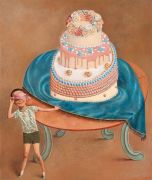 <p>Yan Bingqing, <em>⼤蛋糕</em>, 2019, tempera on board, 129 x 109 cm</p>
