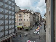 <p>Lang/Baumann, <em>Street Painting #8</em>, 2015, road marking paint, 165 x 3 m, installation view, Rue de la Visitation / Rue des Ponts, Nancy France, Courtesy: Ville de Nancy</p>
