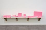 <p>Zhou Siwei, <em>MODEL 01 (NO IMAGE)</em>, 2015, resin, wood, sculptures between 10 x 6 cm and 68 x 8 cm, shelf: 3.5 x 350 x 55 cm</p>
