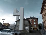 <p>Lang/Baumann, <em>Up#1</em>, 2014, steel, wood, paint, 10 x 4.6 x 4.6 m, installation view, sic! Raum f&uuml;r Kunst / Elephanthouse, Lucerne, Switzerland</p>
