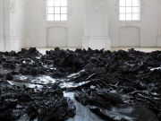 <p><em>here and where</em>, 2016, clay, lacquer, wood, 1 x 12 x 5 m, Abbatiale de Bellelay, photo by Serge Hasenb&ouml;hler</p>
