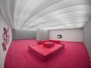 <p>Lang/Baumann, <em>Comfort #1</em>5, 2017, polyester fabric, blower, carpet, wood, 13.8 x 9.6 x 3.2 m, installation view, <em>Swiss Pop Ar</em>t, Aargauer Kunsthaus, Aarau, Switzerland</p>

