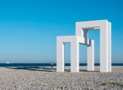 <p>Lang/Baumann, <em>Up #3</em>, 2017, steel, wood, paint, 9.2 x 11.5 x 10 m, installation view, <em>Un &eacute;t&eacute; au Havre</em>, Plage / Porte Oc&eacute;ane, Le Havre, France</p>
