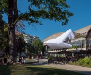 <p>Lang/Baumann, <em>Comfort #18</em>, 2019, polyester fabric, blower, 19.5, x 15 x 12 m, installation view, <em>Annecy Paysages</em>, Th&eacute;&acirc;tre Bonlieu, Annecy, France</p>
