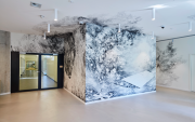 <p><em>all these realities</em>, 2019, gouache on wall, approx. 3 x 15 m, facebook Z&uuml;rich, photo by Facebook Open Arts / Gian Marco Castelberg</p>
