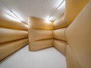 <p>Exhibition view, Lang/Baumann, <em>Comfort #21</em>, Polyestergewebe, Gebl&auml;se, 2x3 Rohre zu je 94 cm &Oslash;, 38m lang, Solo exhibition, Aldea, Bergen, Norway</p>
