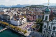 <p>Lang/Baumann, <em>Street Painting #9</em>, 2017, road signalling colour, 20 x 53 m, installation view, Theaterplatz, Lucerne, Switzerland</p>
