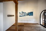 <p>Yang Mushi,&nbsp;<em>Materialization - lying flat is a crime, long live involution,</em> 2025, recycled stainless steel, 25 x 181 x 11 cm /&nbsp;Rebekka Steiger,&nbsp;<em>untitled,</em> 2024, ink on canvas, 250 x 300 cm&nbsp;</p>
