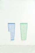 <p>Marion Baruch, <em>Stereoscopic window-landscape,</em> 2022,  fabric, 162 x 69 cm (blue); 162 x 72 cm (green); 162 x 187 cm (together)</p>
