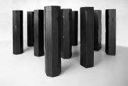 <p>Yang Mushi, <em isrender="true">Cutting in - Pillar</em>, 2015, solid elm wood board, black spray lacquer, 17 pcs., 173 x &oslash; 50 cm each</p>
