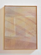 <p>Mirko Baselgia, <em>unfolding</em>, 2022, handwoven linen from the Tessanda Val M&uuml;stair, larch wood, mineral pigments, 44 x 33 x 2.2 cm</p>
