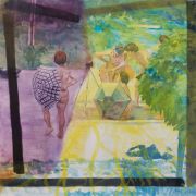 <p>Xie Nanxing,&nbsp;<em>Untitled (Slightly Slow),</em> 2023, oil on canvas, 200 x 200 cm (left)</p>
