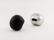 <p>Alice Wang, <em>Untitled</em>, 2023, stainless steel; matte black and mirror finish, two pieces; each 17.59 x 17.33 x 20 cm</p>
