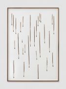 <p>Mirko Baselgia, <em>It rains threads</em>, 2021, Coprinus Comatus ink on paper, 47.5 x 36.5 cm (framed); photo by Stefan Altenburger</p>
