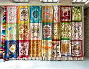 <p>Wiedemann/Mettler, <em>DIE SIEBEN TOTS&Uuml;NDEN</em>, 2022, painted, embroidered, 255 x 600 cm</p>
