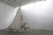 <p>Cheng Ran, <em isrender="true">Modern Nature</em>, 2015, mixed media (sail, wood, sailing boat parts), 560 x 543 x 210 cm</p>
