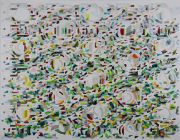 <p>Tanya Goel, <em>Mechanisms 6</em>, 2019, mica, crushed glass, paper silk and acrylic pigment on canvas, 183 x&nbsp;229 cm</p>
