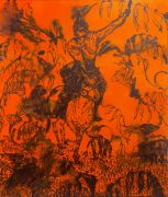 <p>Rebekka Steiger, <em>untitled</em>, 2025, tempera and acrylic ink on canvas, 240 x 200 cm</p>
