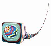 <p>Wiedemann/Mettler,&nbsp;<em>heimlich,</em> 2000, monitor, knitted stocking, video installation, 850 cm</p>
