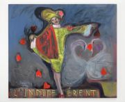 <p>Rosalind Nashashibi, <em>The Indifferent Man (after Watteau)</em>, 2024, oil and charcoal on linen, 130 x 150 cm</p>
