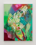 <p>Klodin Erb,&nbsp;<em>Flowers for Sale #17,</em> 2021, Acrylic, oil and spray paint on printed PVC tablecloth, 71 x 56 cm</p>
