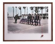 <p>Cai Dongdong,&nbsp;<em>Queue Training,</em> 2023, archival inkjet print, rope, stone, 90 x 113 cm (framed), edition of 5 + 2 AP</p>
