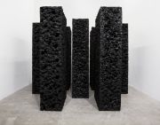 <p>Yang Mushi,&nbsp;<em>Eroding,</em> 2016, polystyrene foam, black acrylic, 7 pcs., 300 x 121 x 63 cm each</p>
