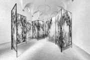 <p>Julia Steiner, <em>screening (present spaces)</em>, 2016 / 2017, gouache on silk, metal, installation with 5 folding screens, each 210 x 90 cm, photocredit: &copy; fxbrun.com</p>
