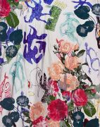 <p>Tobias Kaspar, <em>Artists Dress (Doodle, Flower Bouquet) IV</em>, 2022, Acrylic paint, pigment-based ink, screen printing ink on canvas, 48 x 38 cm</p>
