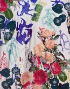 <p>Tobias Kaspar, <em>Artists Dress (Doodle, Flower Bouquet) IV</em>, 2022, Acrylic paint, pigment-based ink, screen printing ink on canvas, 48 x 38 cm</p>
