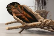 <p>Cao Yu, <em>Phoenix - Soar into the Sky</em>, 2021, EPSON fine art print, Reverse Perspex&reg; Mounting, banyan tree, 3 photos sizes vary from 42 x 25 cm to 128 x 57 cm, 110 x 319 x 165 cm (banyan tree), detail</p>
