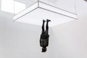 <p>Cheng Ran, <em isrender="true">The Ear Bums 1</em>, 2017, multi-media installation (light box, dummy, biker gear), 223 x 300 x 244 cm</p>
