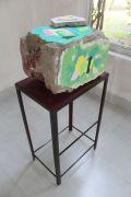 <p>Tanya Goel, <em>C.P.W.D. Fragments - 50,&nbsp;Sarojini Nagar M Block</em>, 2019, found construction debris from demolition sites, 28 x 43.2 x 28 cm; 89 x 46 x 30.5 cm (stool)</p>
