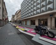 <p>Lang/Baumann, <em>Street Painting #8</em>, 2015, road marking paint, 165 x 3 m, installation view, Rue de la Visitation / Rue des Ponts, Nancy France, Courtesy: Ville de Nancy</p>
