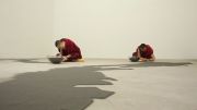 <p>Anatoly Shuravlev, <em>Universe of China</em>, 2014, mandala in the shape of China, created by Tibetan monks (100 kg of black sand, mandala: 580 x 711 cm), exhibition view, <em>Reach out</em>, Galerie Urs Meile, Beijing, China, 8.3. &ndash; 10.4.2014</p>
