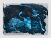 <p>Klodin Erb,&nbsp;<em>Leda und der Schwan #2,</em> 2024, Spray paint, oil and glitter on canvas, goose feathers, 100 x 110 cm</p>
