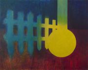<p>周思维，<em>栅栏 （夕阳／倒置）</em>，2014，布面油画，200 x 250 cm</p>
