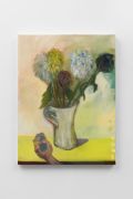 <p>Rosalind Nashashibi, <em>Vase with Flowers, Hand with Stone</em>, 2025, oil on linen, 60 x 45 cm</p>
