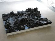 <p>Julia Steiner, <em>asking the ground</em>, 2014, clay, black lacquer, 90 x 320 x 410 cm</p>
