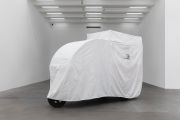 <p>Tobias Kaspar, <em>Delivery</em>, 2019, electric tricycle with cover, cotton, rope, acrylic, 198 x 306 x 110 cm</p>
