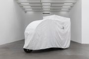 <p>Tobias Kaspar, <em>Delivery</em>, 2019, electric tricycle with cover, cotton, rope, acrylic, 198 x 306 x 110 cm</p>
