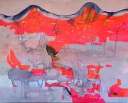 <p>Rebekka Steiger, <em>melting hills</em>, 2020, tempera and ink on canvas, 190 x 240 cm</p>
