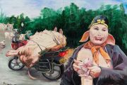 <p>曹雨，<em>丰满的生活</em>，2022，布面油画，160 x 240 cm，双联拼接（每联 160 x 120 cm）</p>
